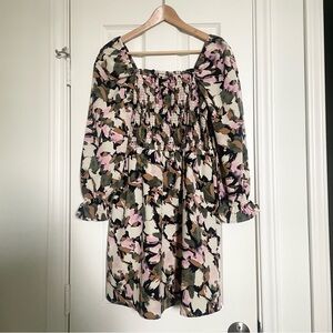 Vero Moda Hui Floral Print Smocked Long Sleeve Minidress, Size Small